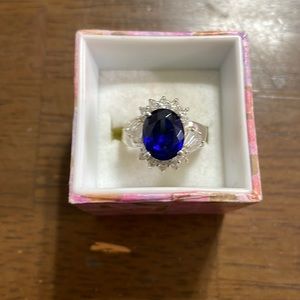 Blue created Sapphire in sterling silver setting